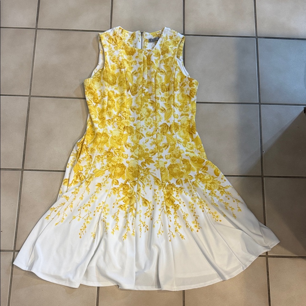 Danny & Nicole White Midi Dress with Yellow Floral Print NWOT